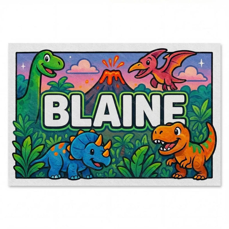 Blaine Name Art - Dinosaur Adventure personalized wall print for kids