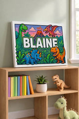 Blaine Name Art - Dinosaur Adventure personalized wall print for kids