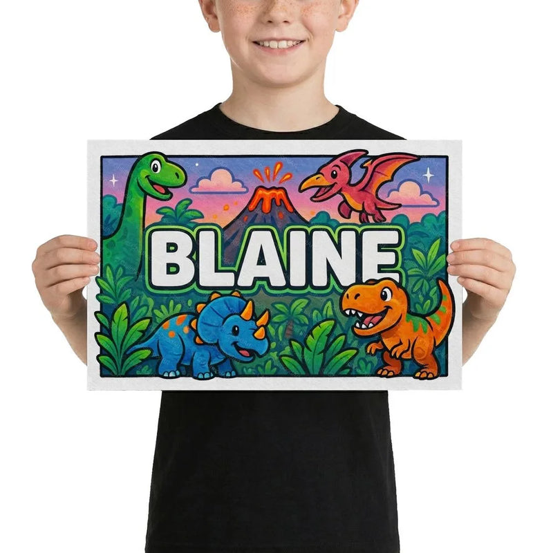 Blaine Name Art - Dinosaur Adventure personalized wall print for kids