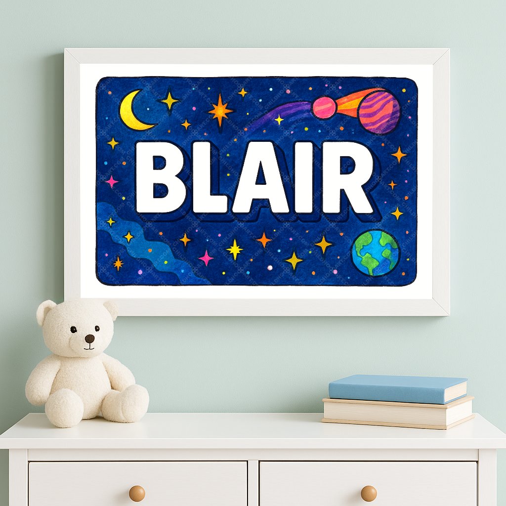 Personalized space nursery art for kids – Blair name print