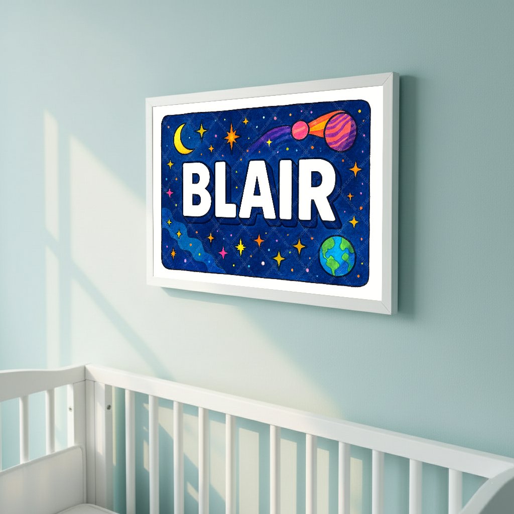 Personalized space nursery art for kids – Blair name print