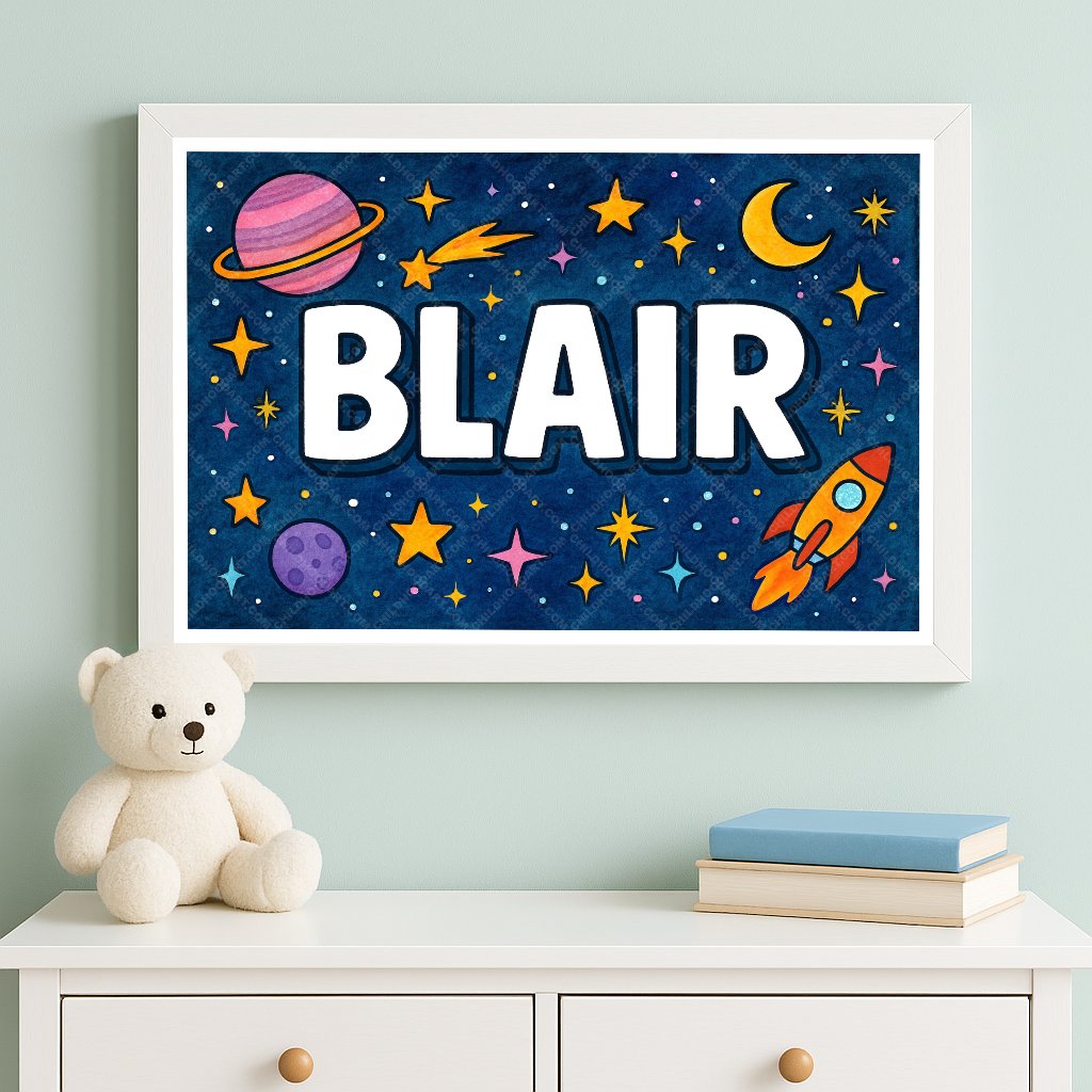 Personalized space nursery art for kids – Blair name print