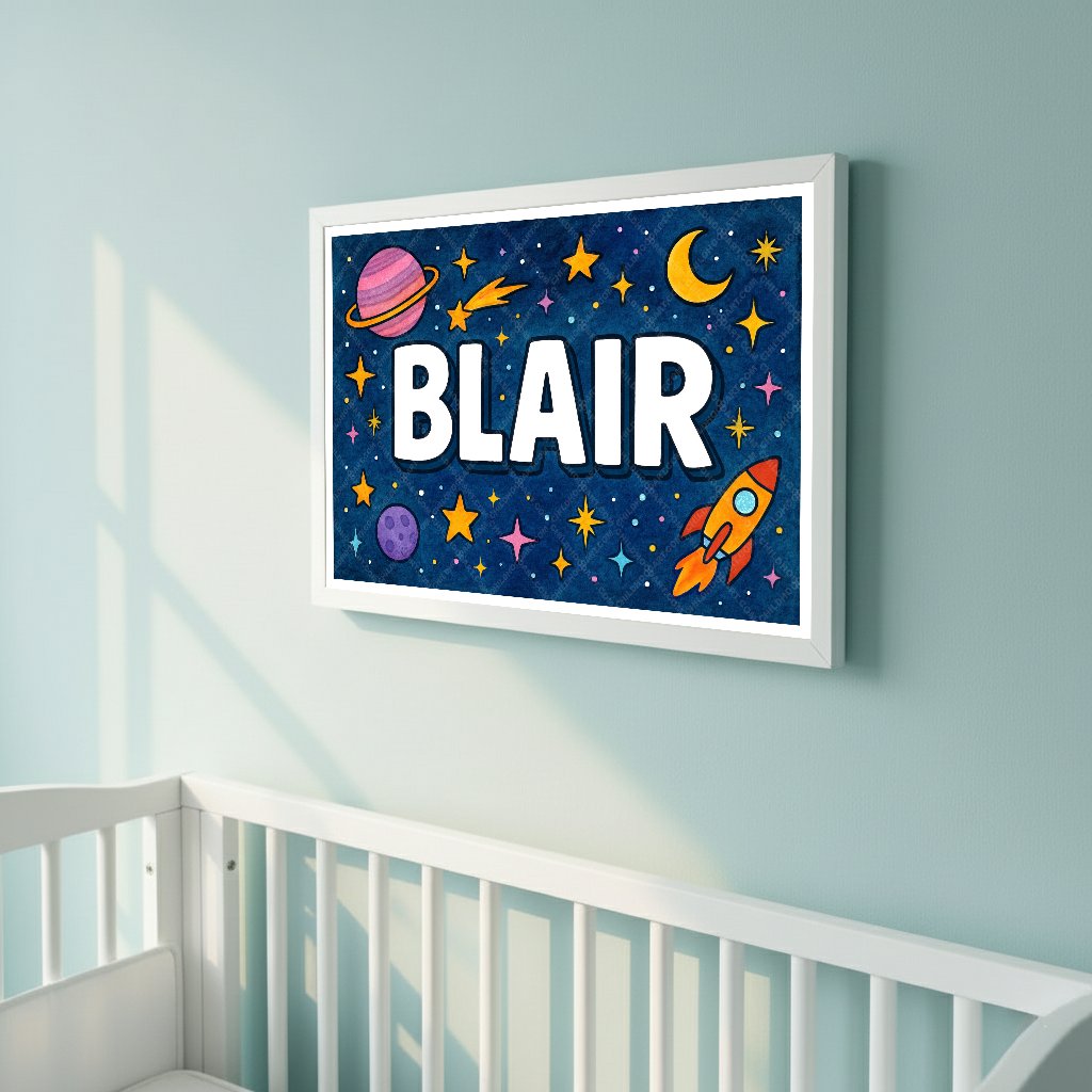 Personalized space nursery art for kids – Blair name print