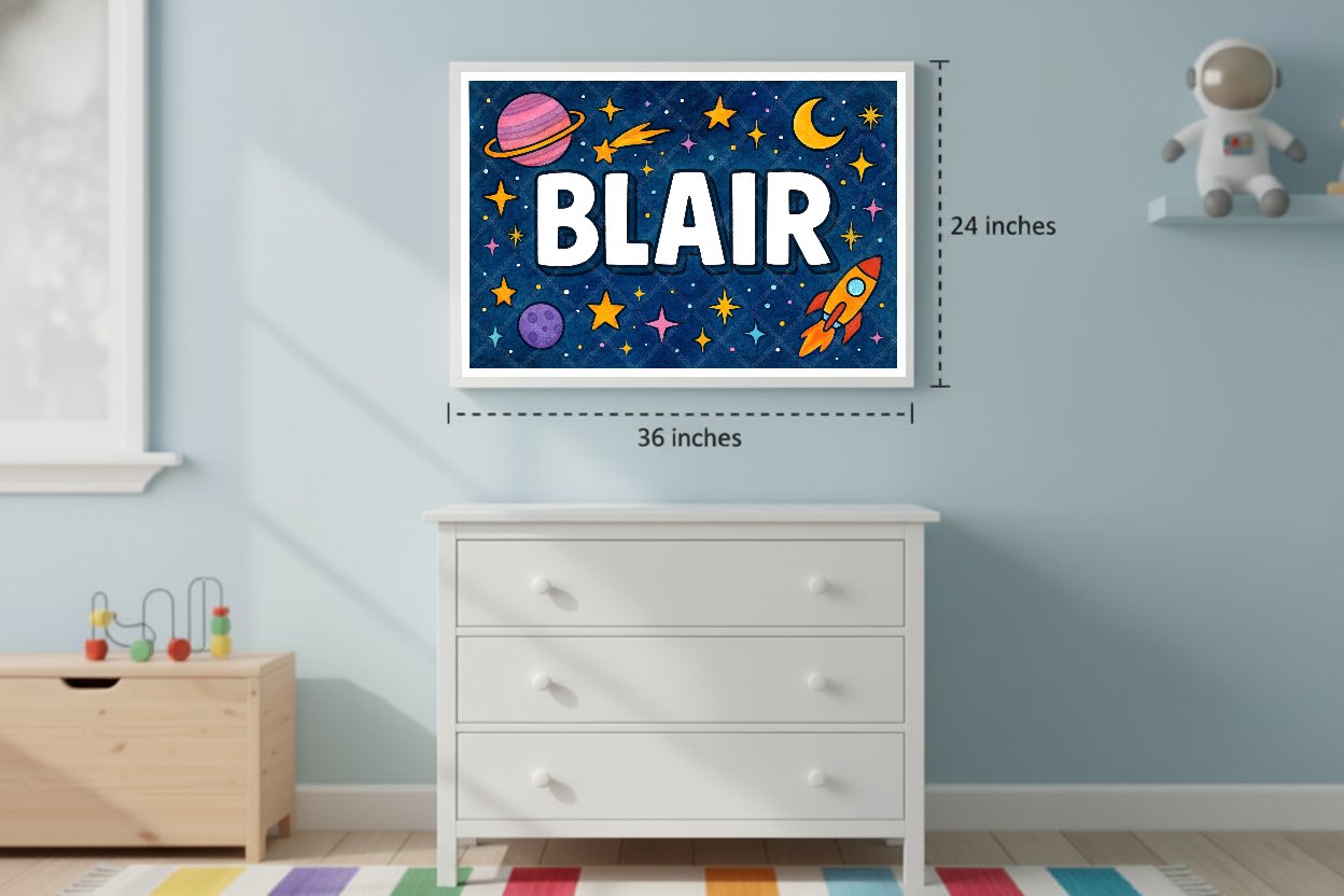 Personalized space nursery art for kids – Blair name print