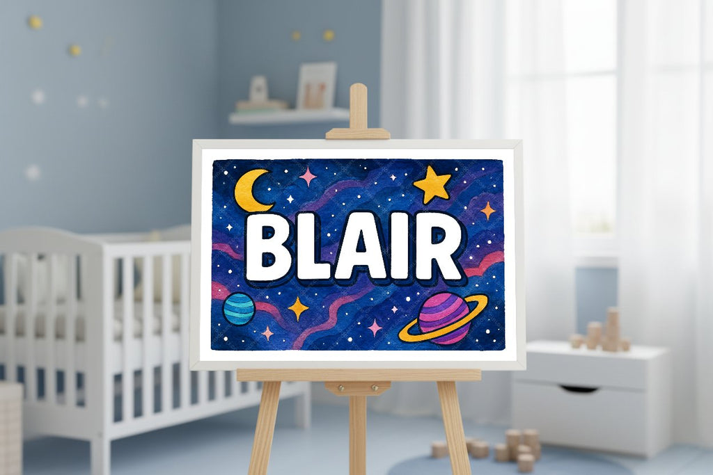 Personalized space nursery art for kids – Blair name print