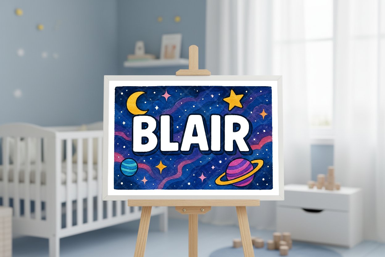 Personalized space nursery art for kids – Blair name print