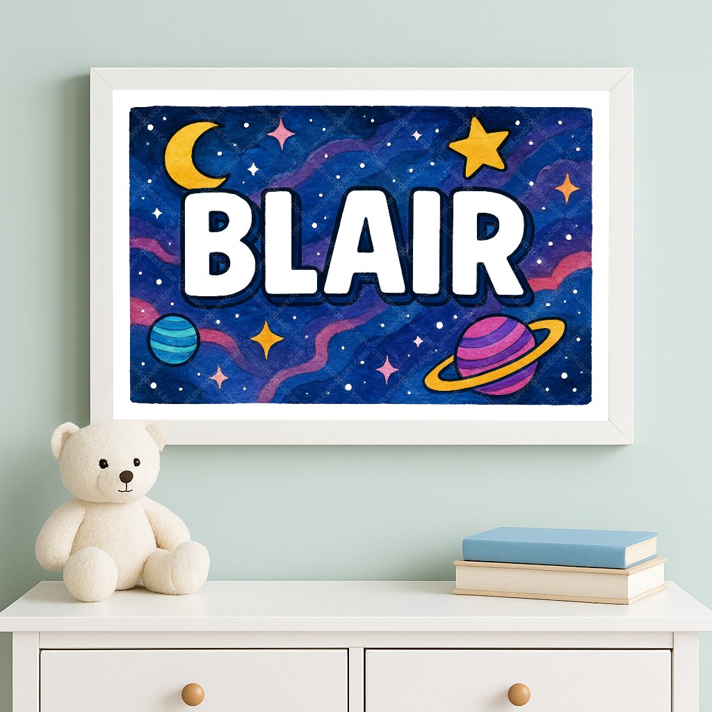 Personalized space nursery art for kids – Blair name print