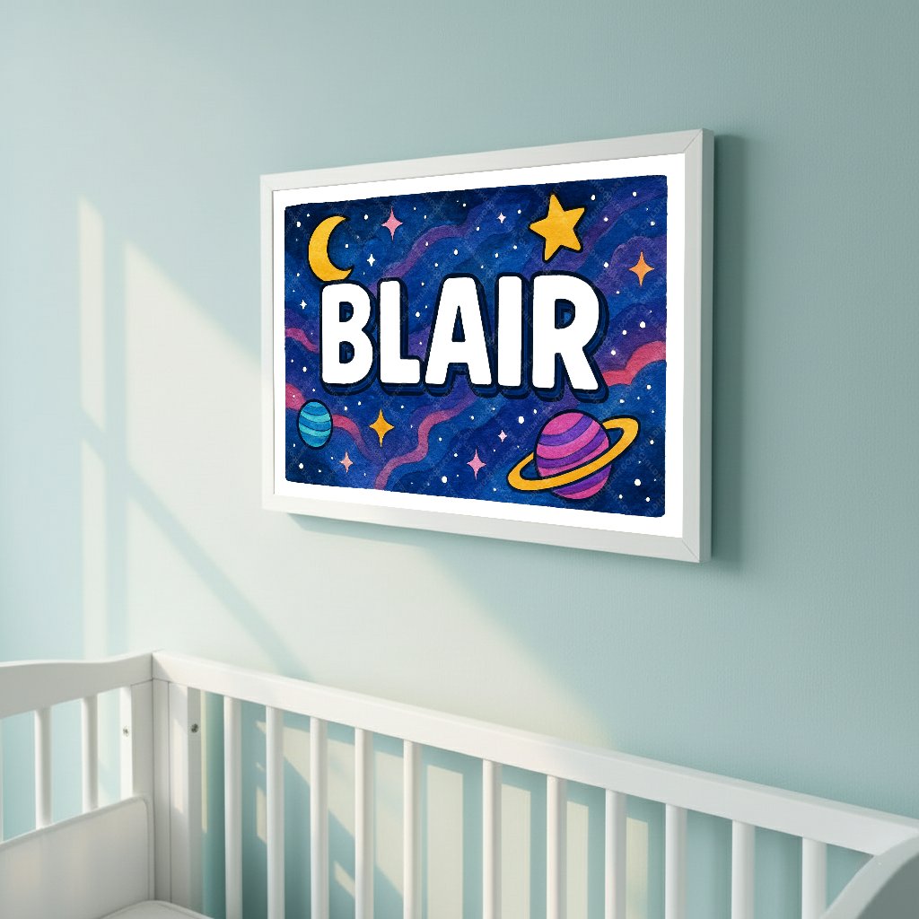 Personalized space nursery art for kids – Blair name print