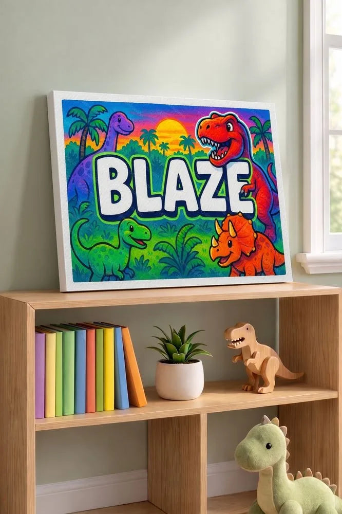 Blaze Name Art - Dinosaur Adventure personalized wall print for kids