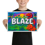 Blaze Name Art - Dinosaur Adventure personalized wall print for kids