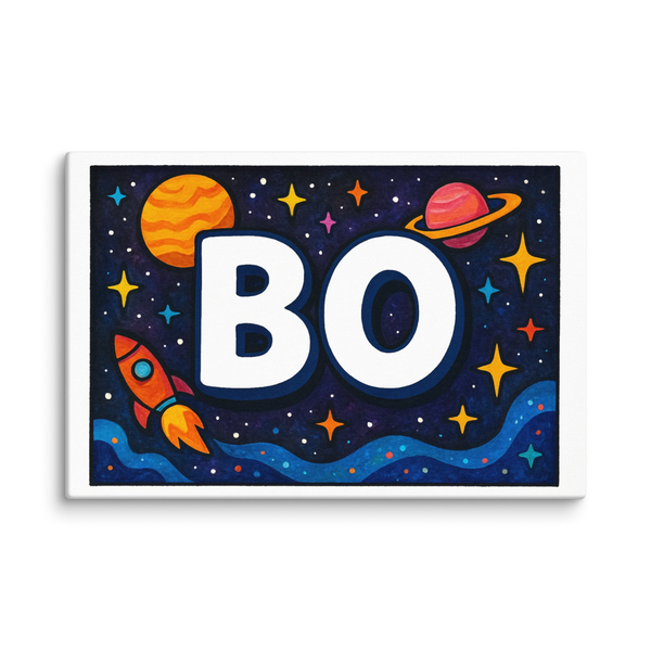 Space explorers themed name art featuring Bo