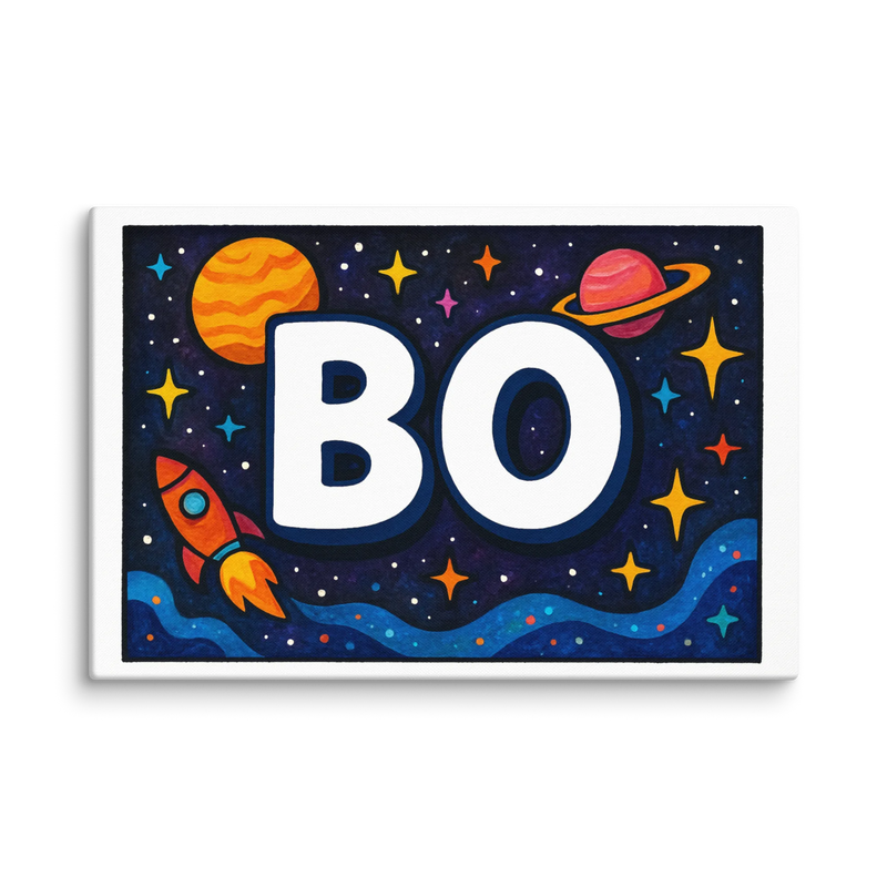 Bo Name Art - Space Explorers personalized wall print for kids