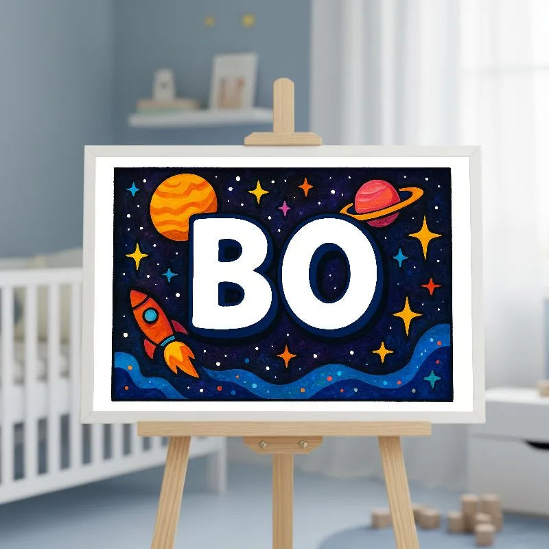 Bo Name Art - Space Explorers personalized wall print for kids