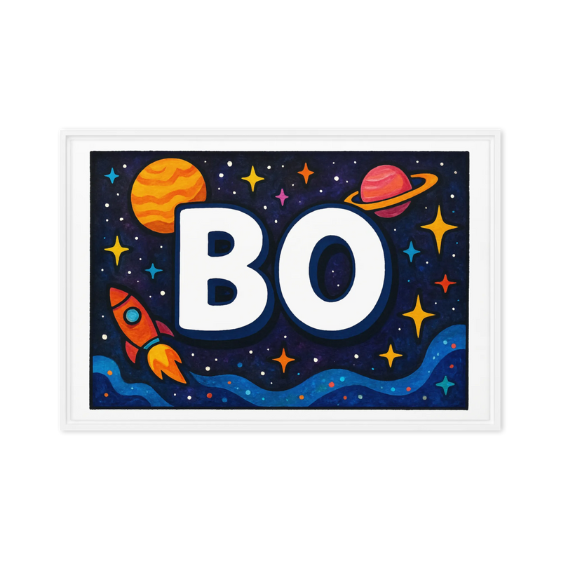 Bo Name Art - Space Explorers personalized wall print for kids