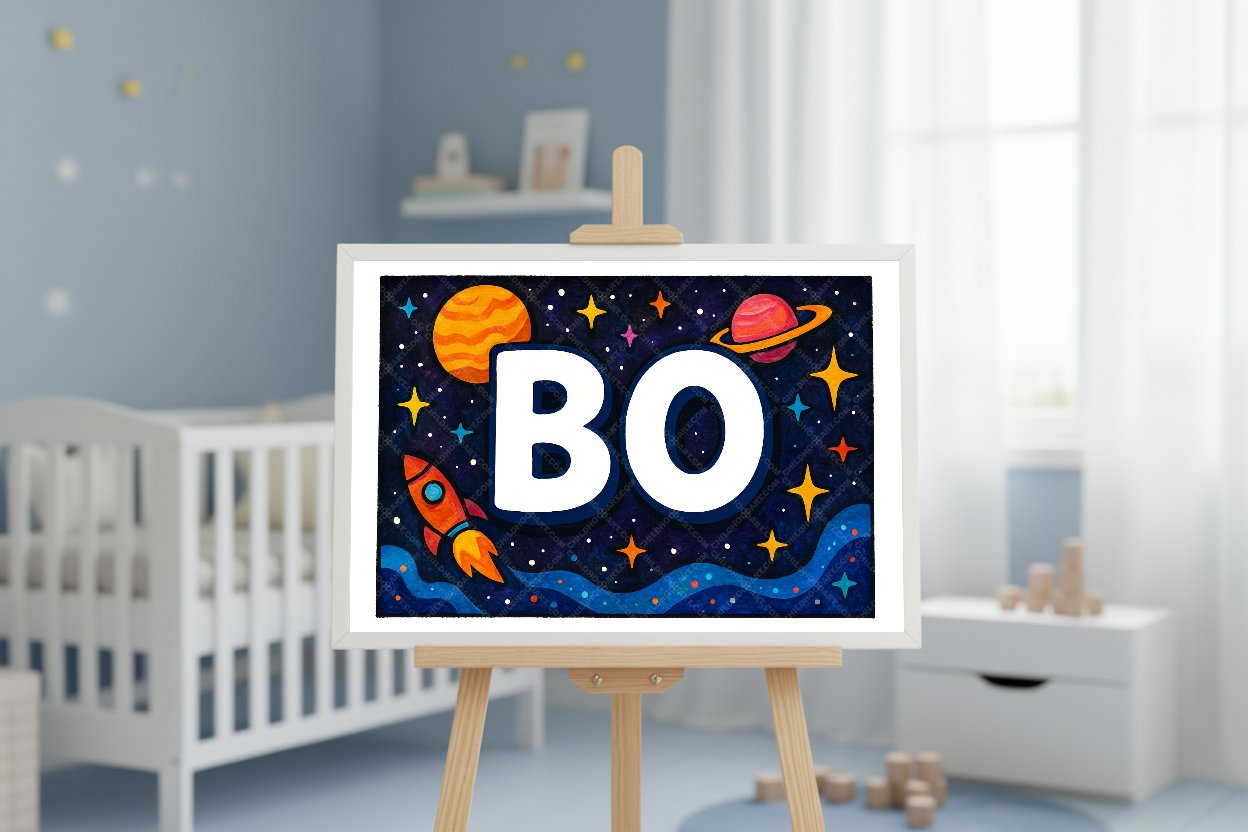 Personalized space nursery art for kids – Bo name print