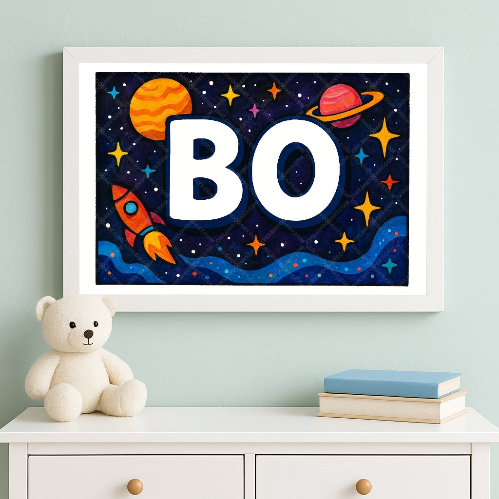 Personalized space nursery art for kids – Bo name print