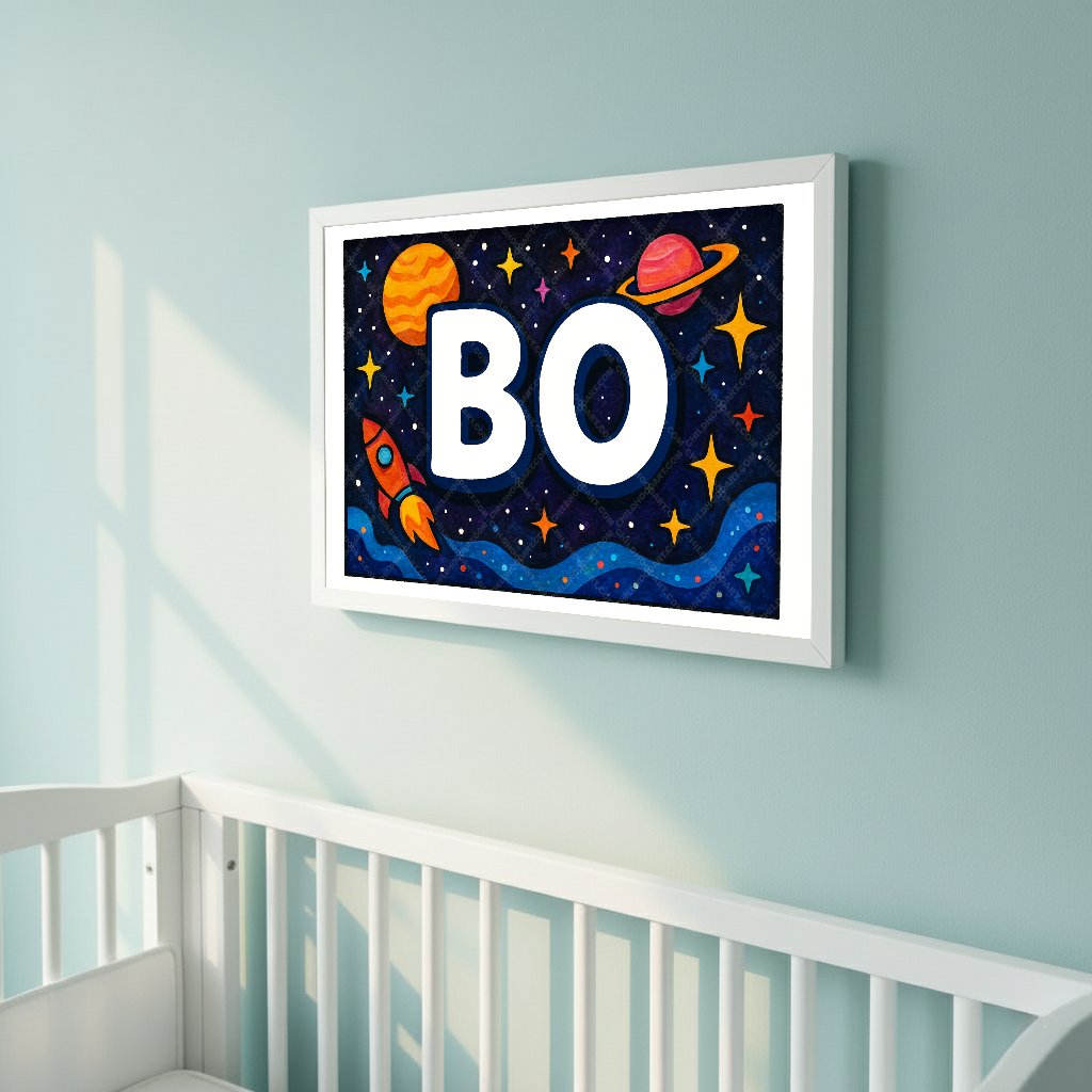 Personalized space nursery art for kids – Bo name print
