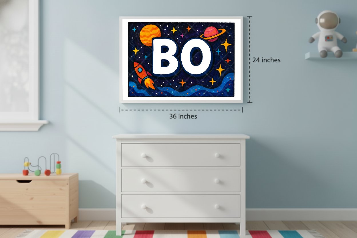 Personalized space nursery art for kids – Bo name print