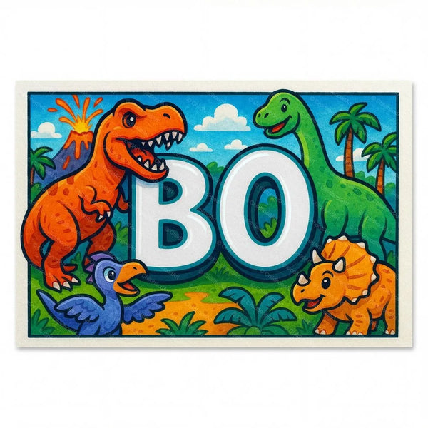 Personalized Bo name art print in the Dinosaur adventure style