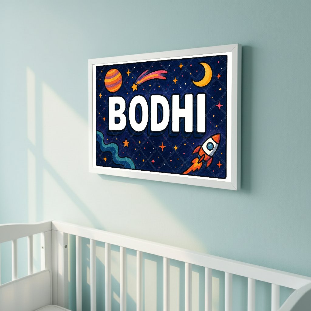 Personalized space nursery art for kids – Bodhi name print
