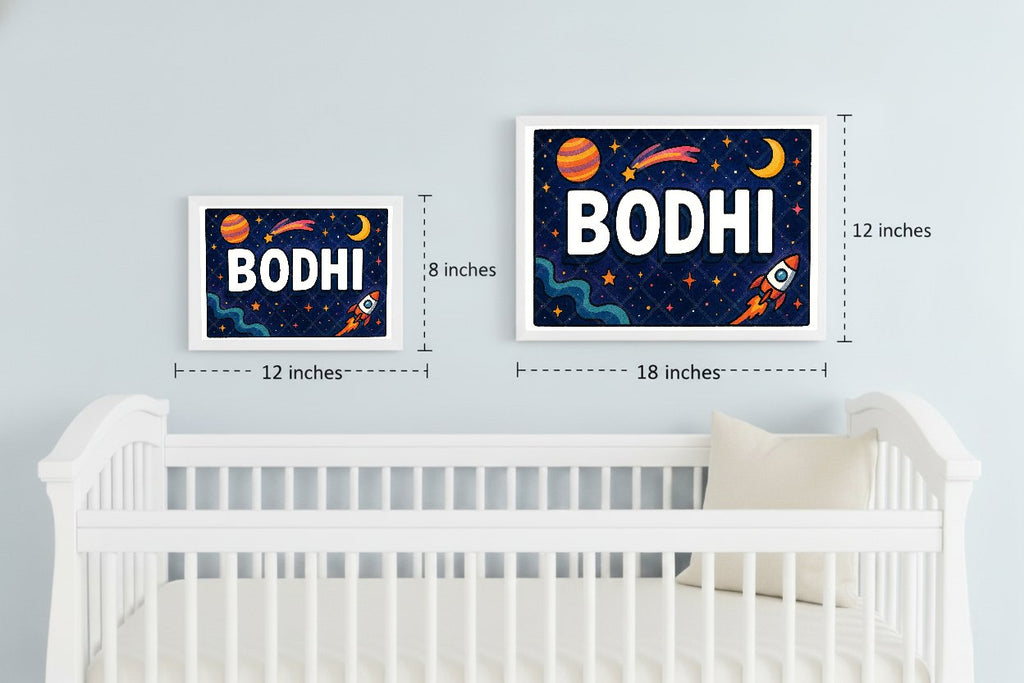 Personalized space nursery art for kids – Bodhi name print