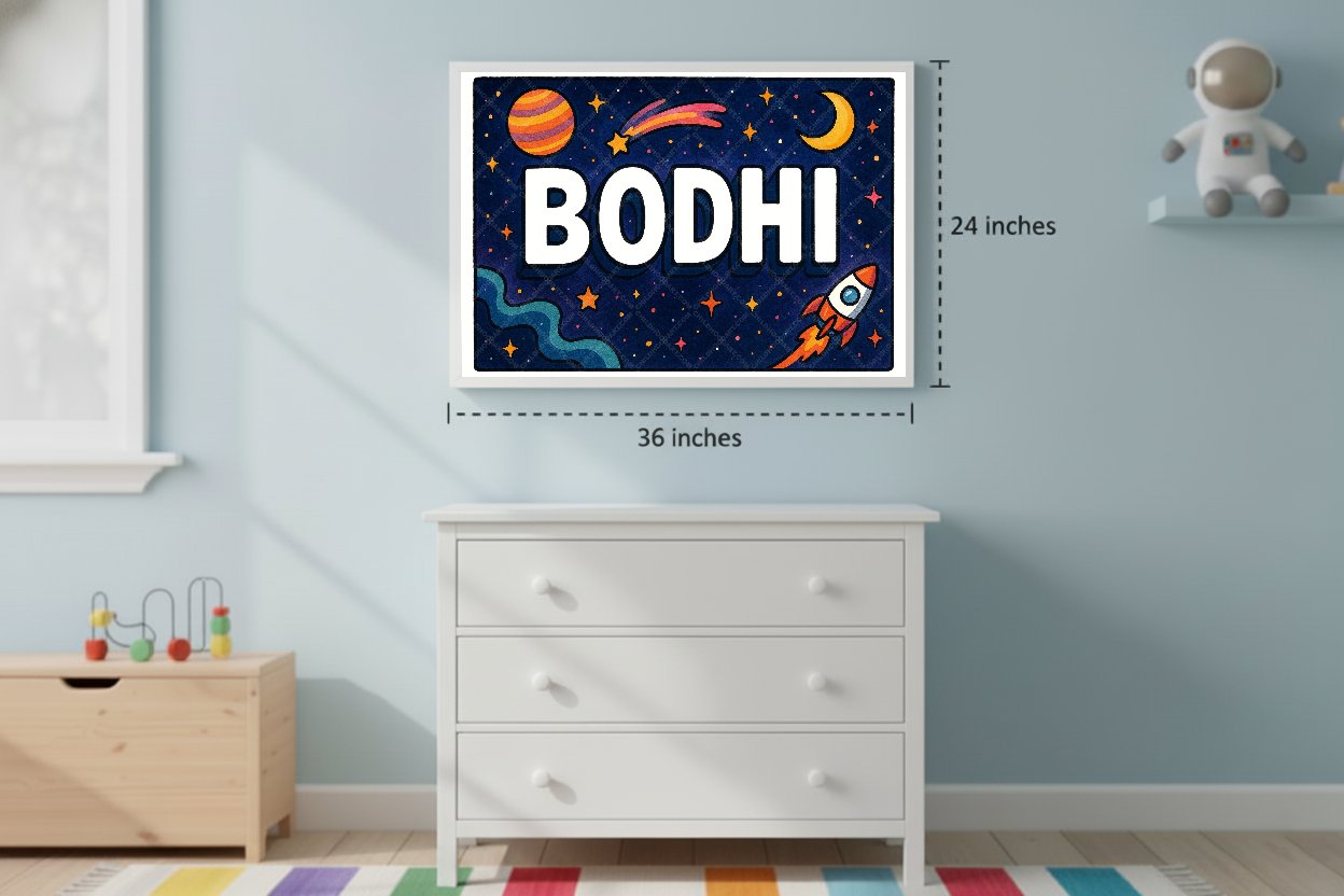 Personalized space nursery art for kids – Bodhi name print