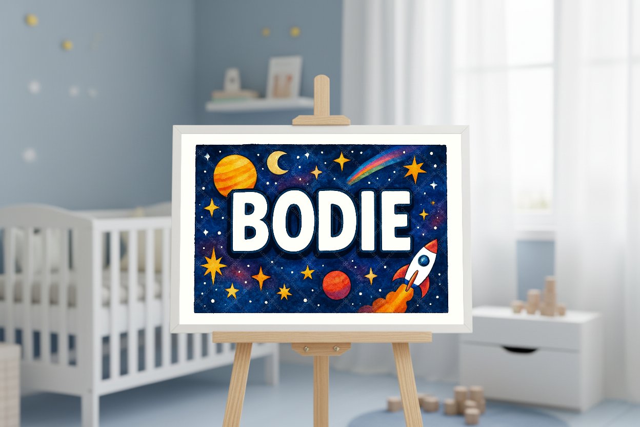 Personalized space nursery art for kids – Bodie name print