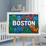 Boston Name Art - Dinosaur Adventure personalized wall print for kids