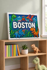 Boston Name Art - Dinosaur Adventure personalized wall print for kids