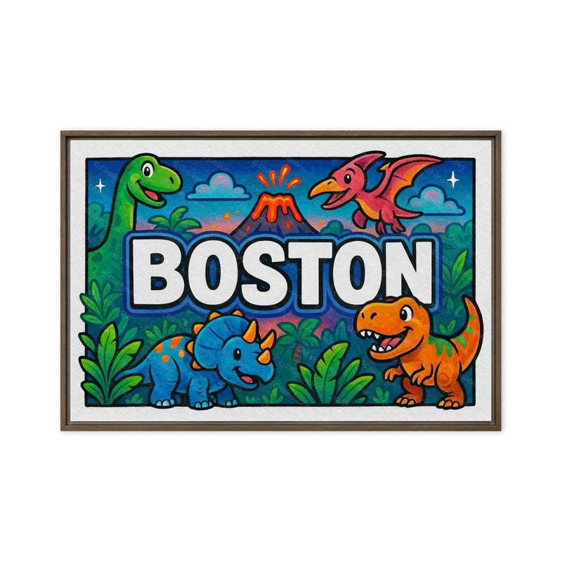Boston Name Art - Dinosaur Adventure personalized wall print for kids