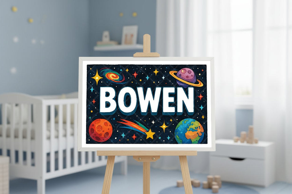 Personalized space nursery art for kids – Bowen name print