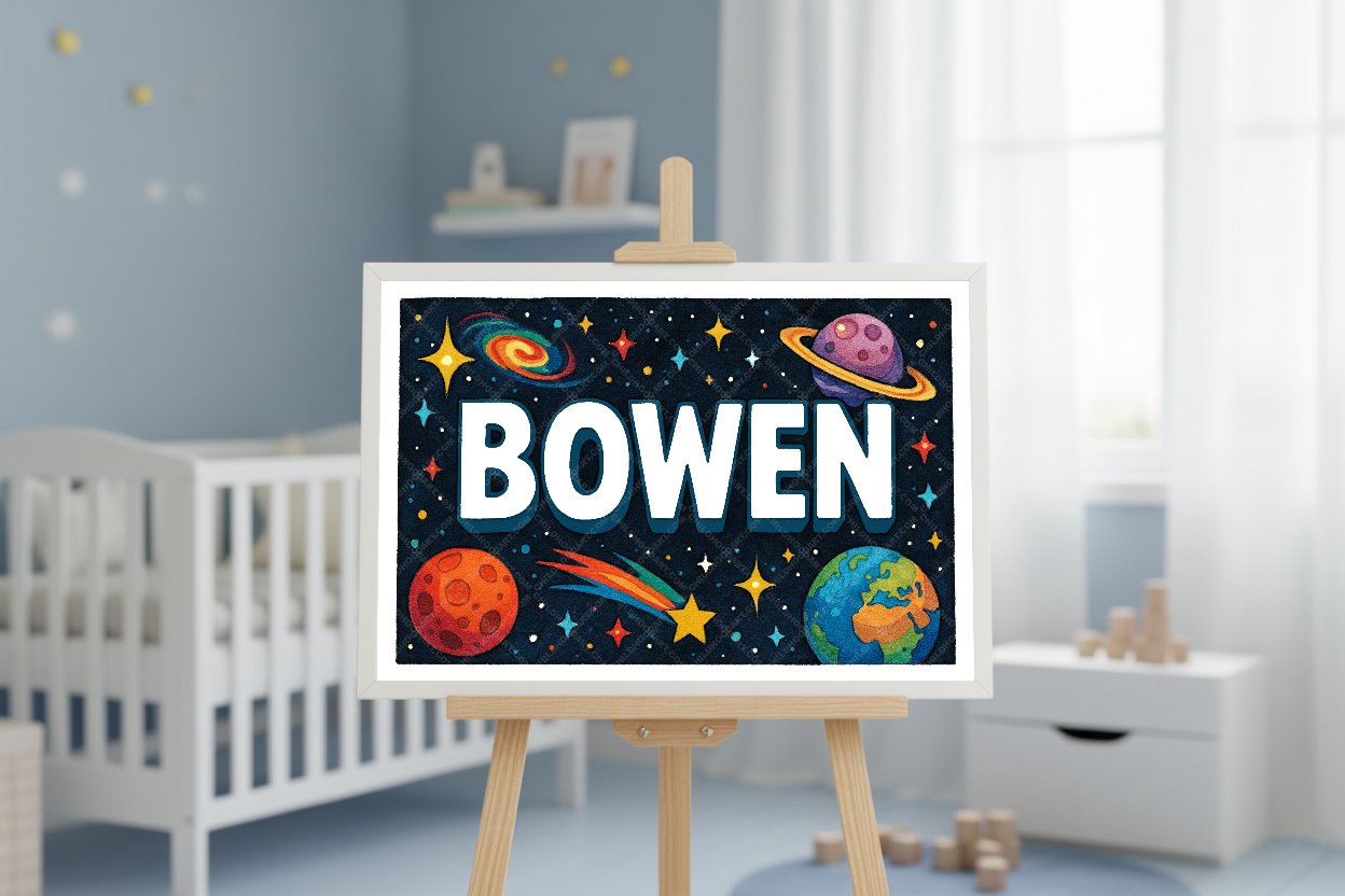 Personalized space nursery art for kids – Bowen name print
