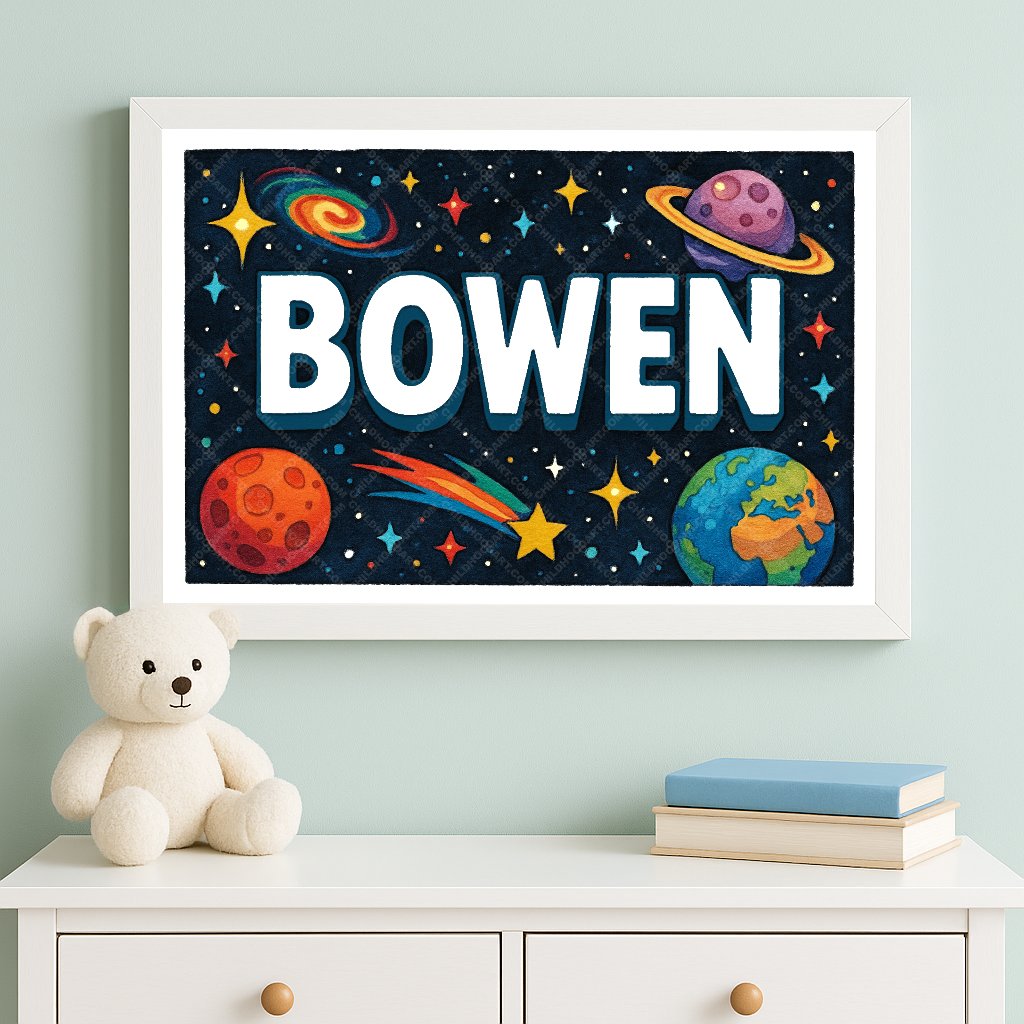 Personalized space nursery art for kids – Bowen name print