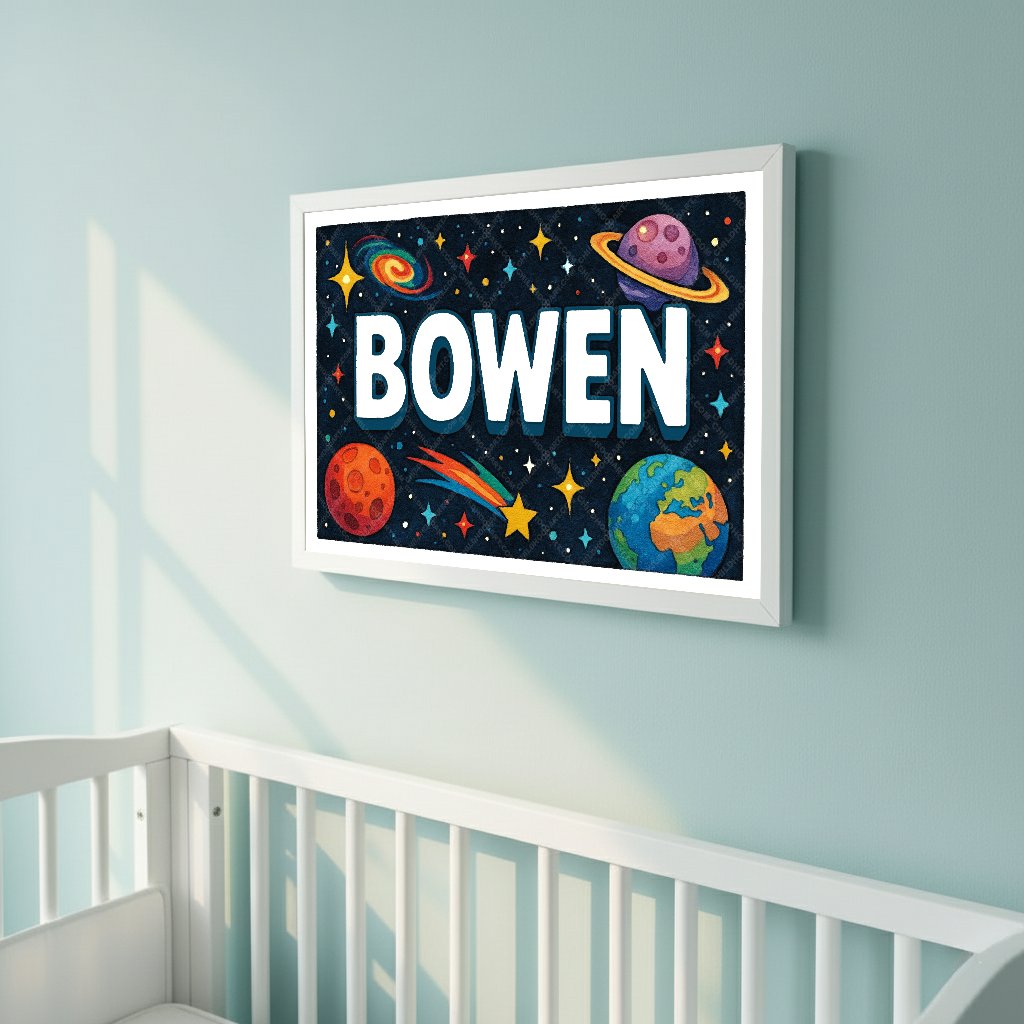 Personalized space nursery art for kids – Bowen name print