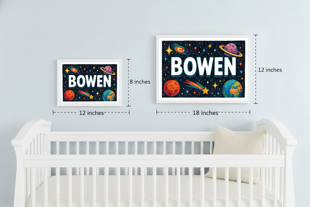 Personalized space nursery art for kids – Bowen name print