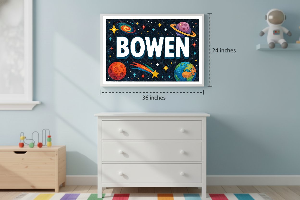 Personalized space nursery art for kids – Bowen name print