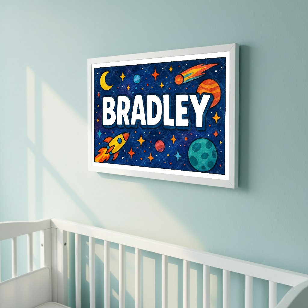 Personalized space nursery art for kids – Bradley name print