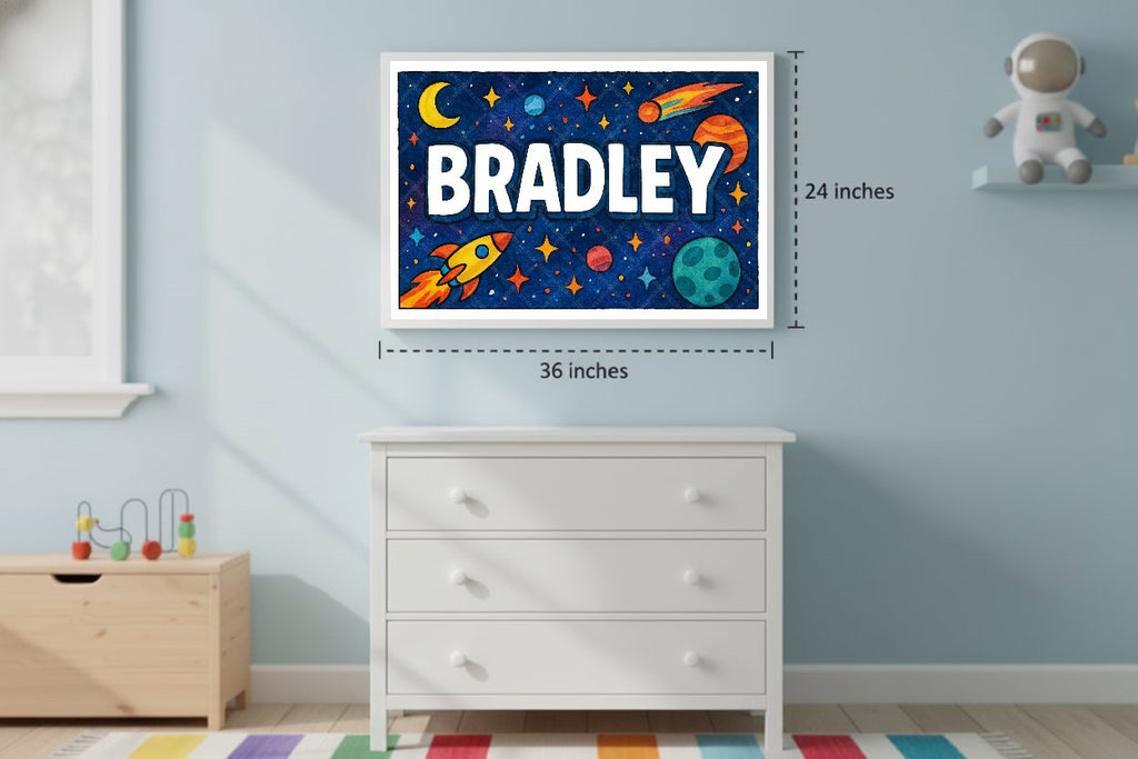 Personalized space nursery art for kids – Bradley name print