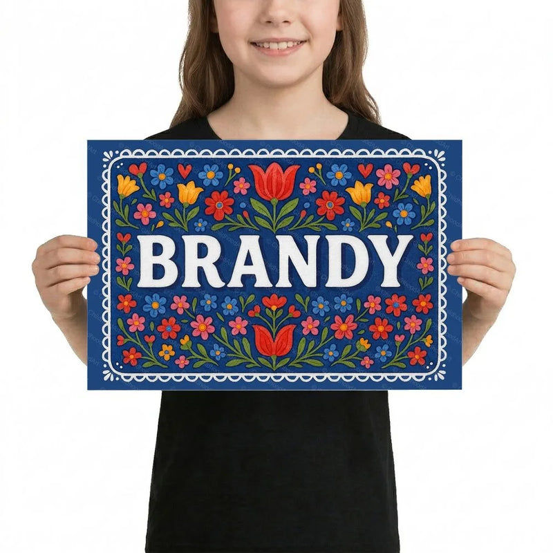 Brandy Name Art - Floral Farmhouse personalized wall print for kids