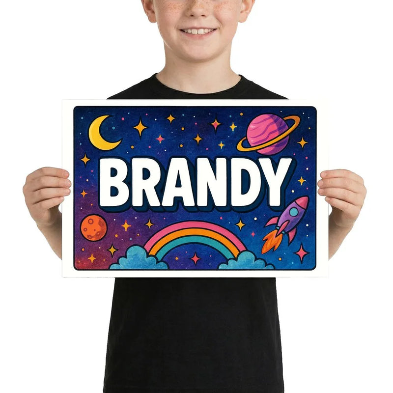Brandy Name Art - Space Explorers personalized wall print for kids