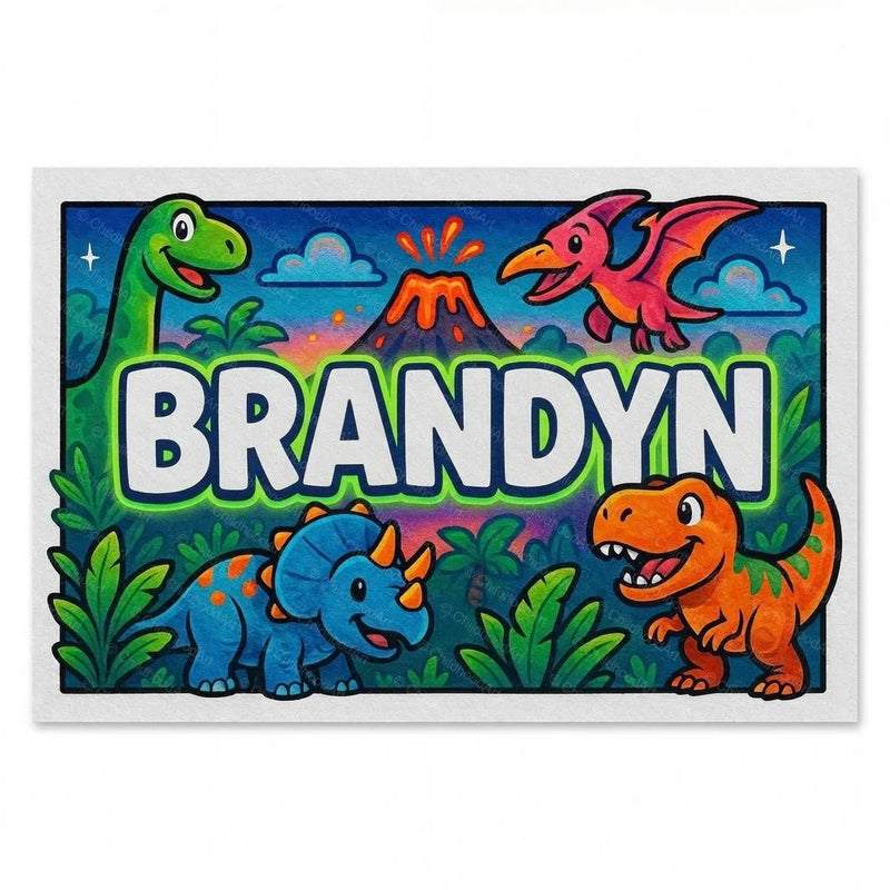 Brandyn Name Art - Dinosaur Adventure personalized wall print for kids
