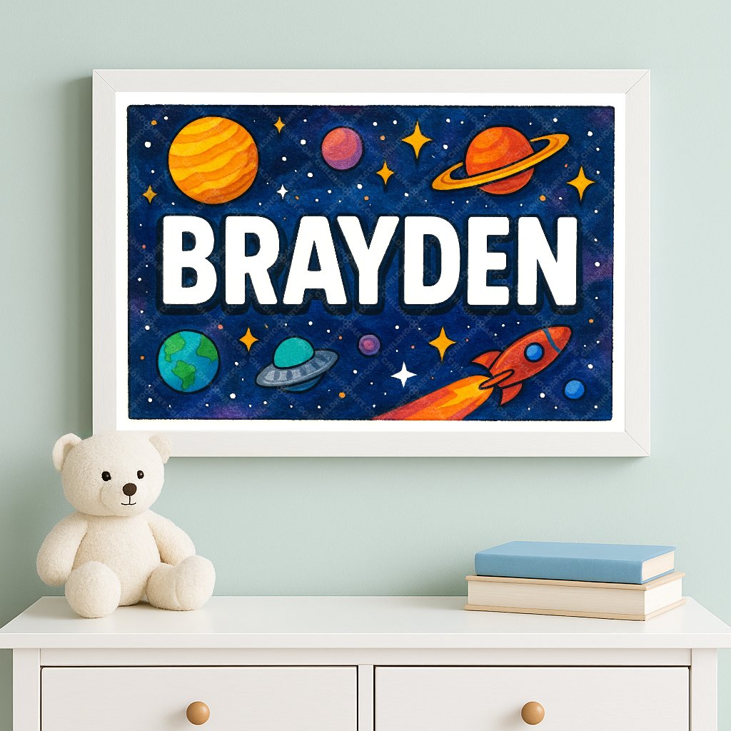 Personalized space name art for Brayden