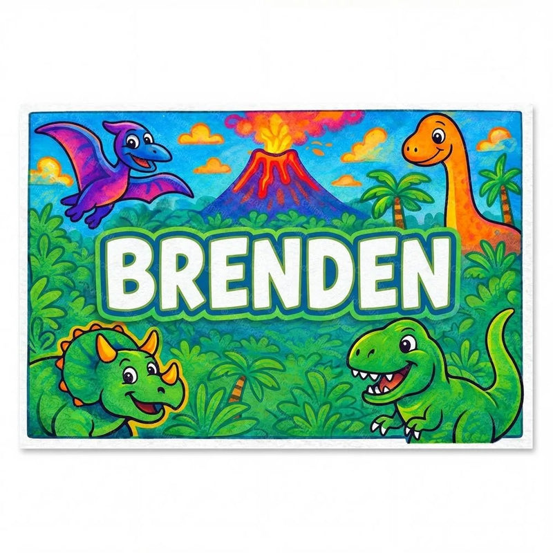 Brenden Name Art - Dinosaur Adventure personalized wall print for kids