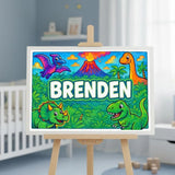 Brenden Name Art - Dinosaur Adventure personalized wall print for kids