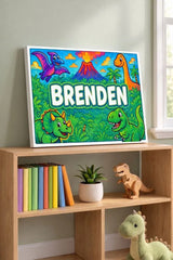 Brenden Name Art - Dinosaur Adventure personalized wall print for kids