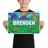 Brenden Name Art - Dinosaur Adventure personalized wall print for kids