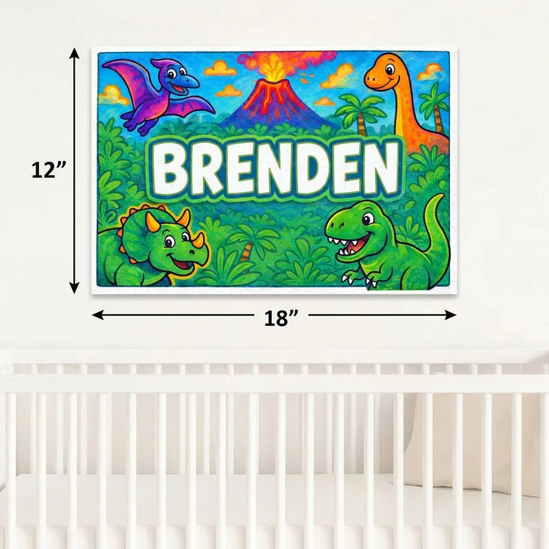 Brenden Name Art - Dinosaur Adventure personalized wall print for kids