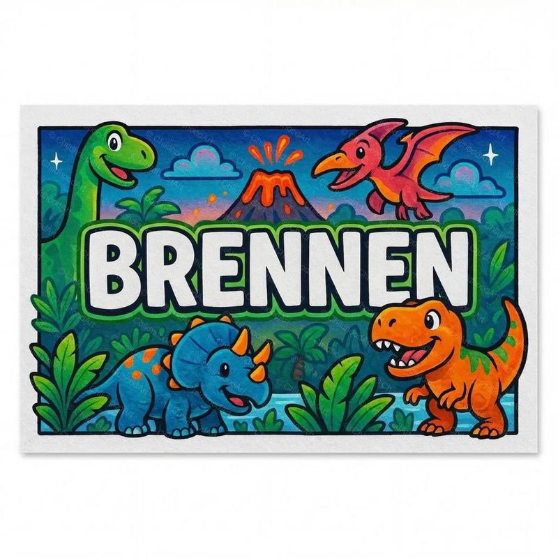 Brennen Name Art - Dinosaur Adventure personalized wall print for kids