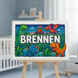 Brennen Name Art - Dinosaur Adventure personalized wall print for kids