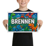 Brennen Name Art - Dinosaur Adventure personalized wall print for kids